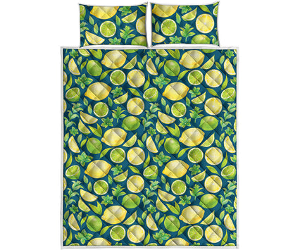 Lime And Lemon Pattern Print Quilt Bed Set