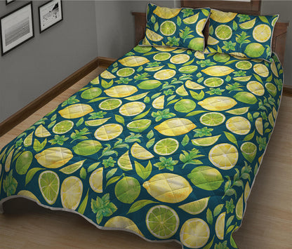 Lime And Lemon Pattern Print Quilt Bed Set