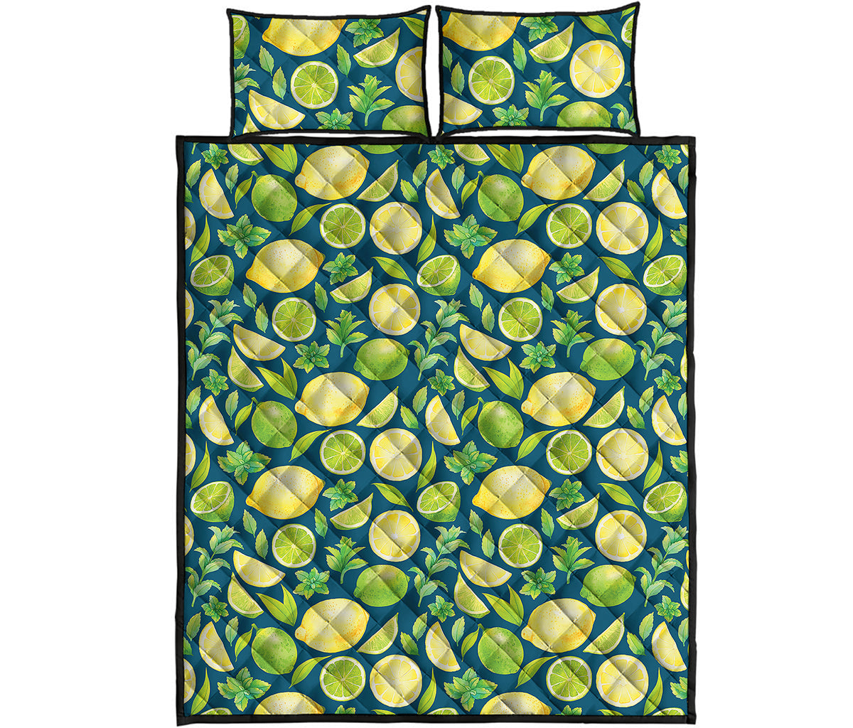 Lime And Lemon Pattern Print Quilt Bed Set