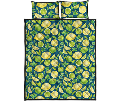 Lime And Lemon Pattern Print Quilt Bed Set