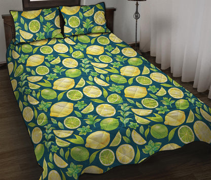 Lime And Lemon Pattern Print Quilt Bed Set