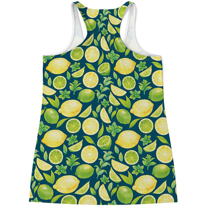 Lime And Lemon Pattern Print Women's Racerback Tank Top