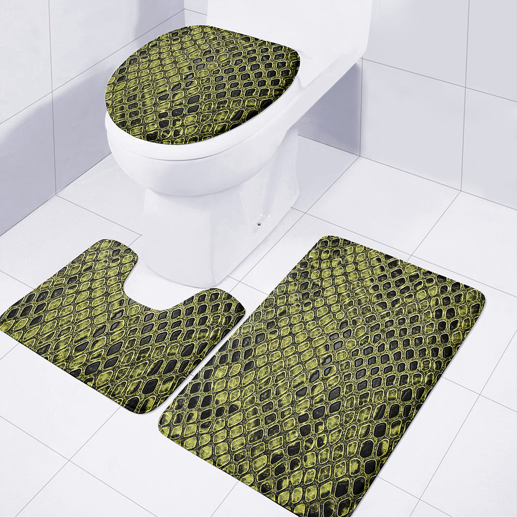 Lime Green And Black Snakeskin Print 3 Piece Bath Mat Set