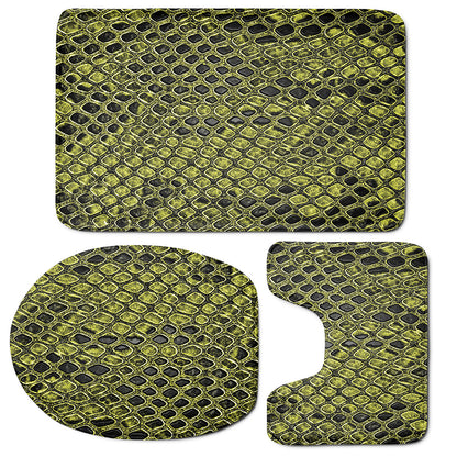 Lime Green And Black Snakeskin Print 3 Piece Bath Mat Set