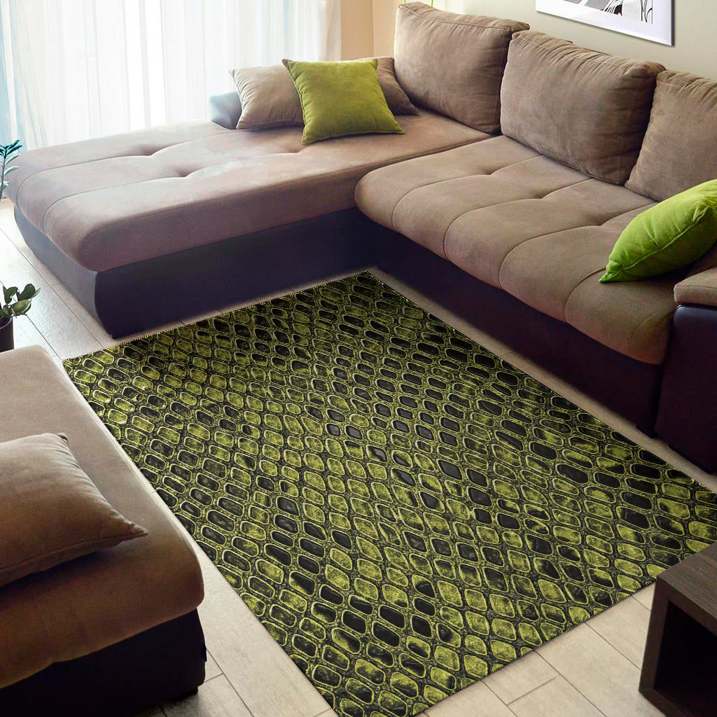 Lime Green And Black Snakeskin Print Area Rug