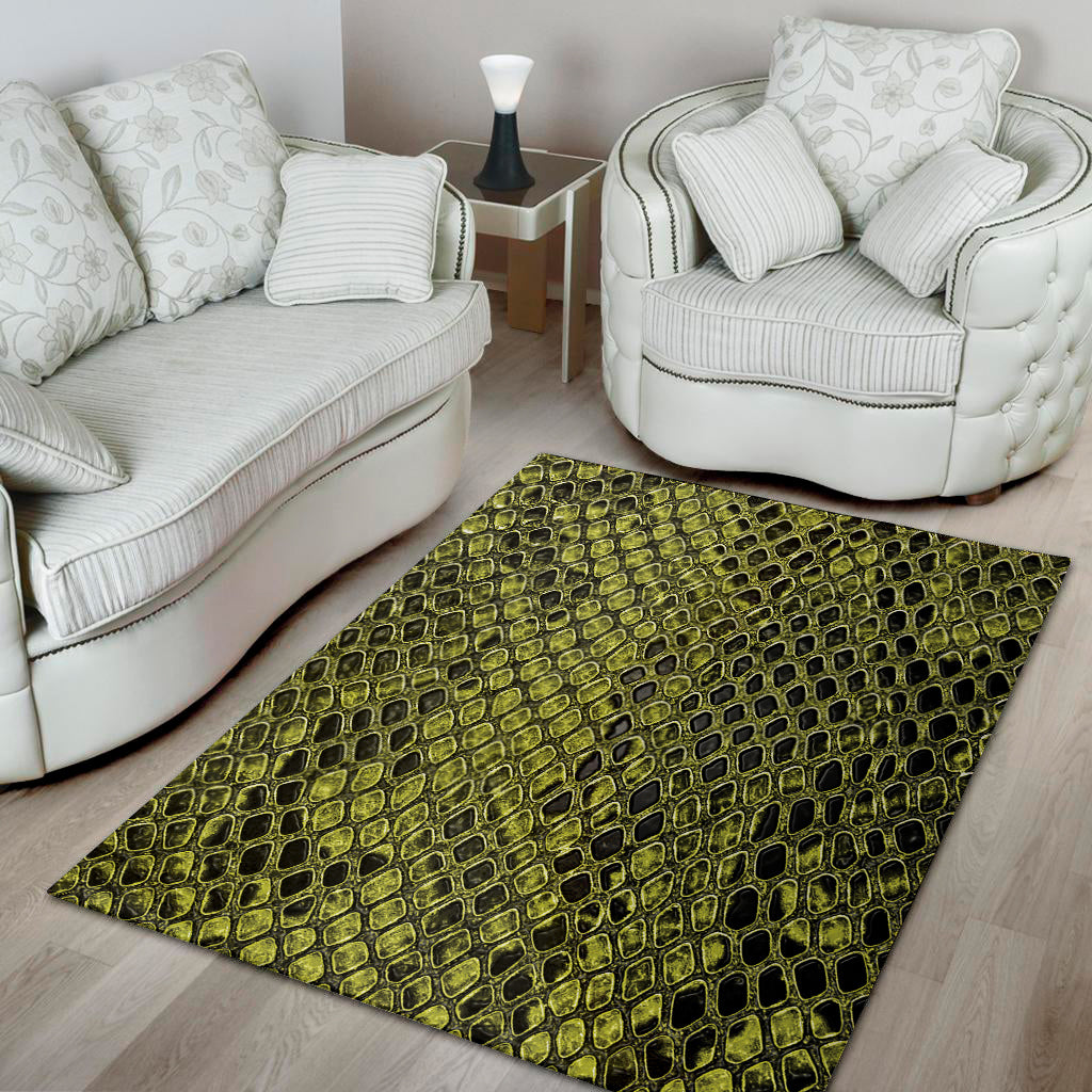 Lime Green And Black Snakeskin Print Area Rug