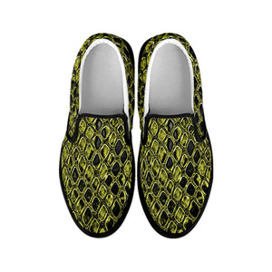 Lime Green And Black Snakeskin Print Black Slip On Shoes