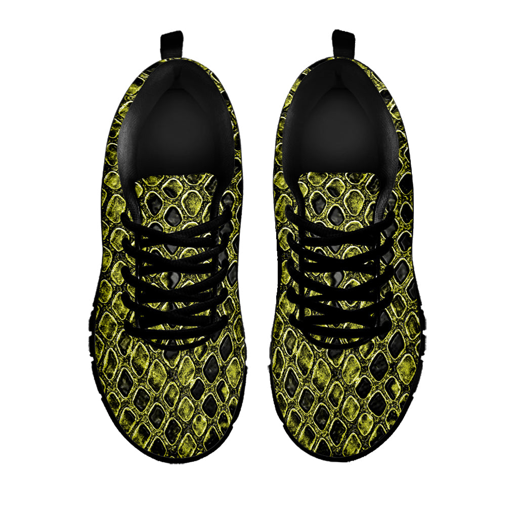 Lime Green And Black Snakeskin Print Black Sneakers