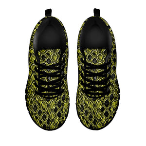 Lime Green And Black Snakeskin Print Black Sneakers