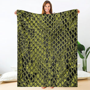 Lime Green And Black Snakeskin Print Blanket