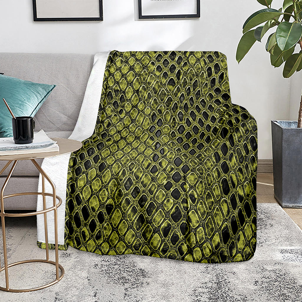 Lime Green And Black Snakeskin Print Blanket