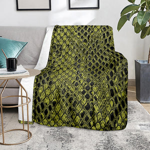 Lime Green And Black Snakeskin Print Blanket