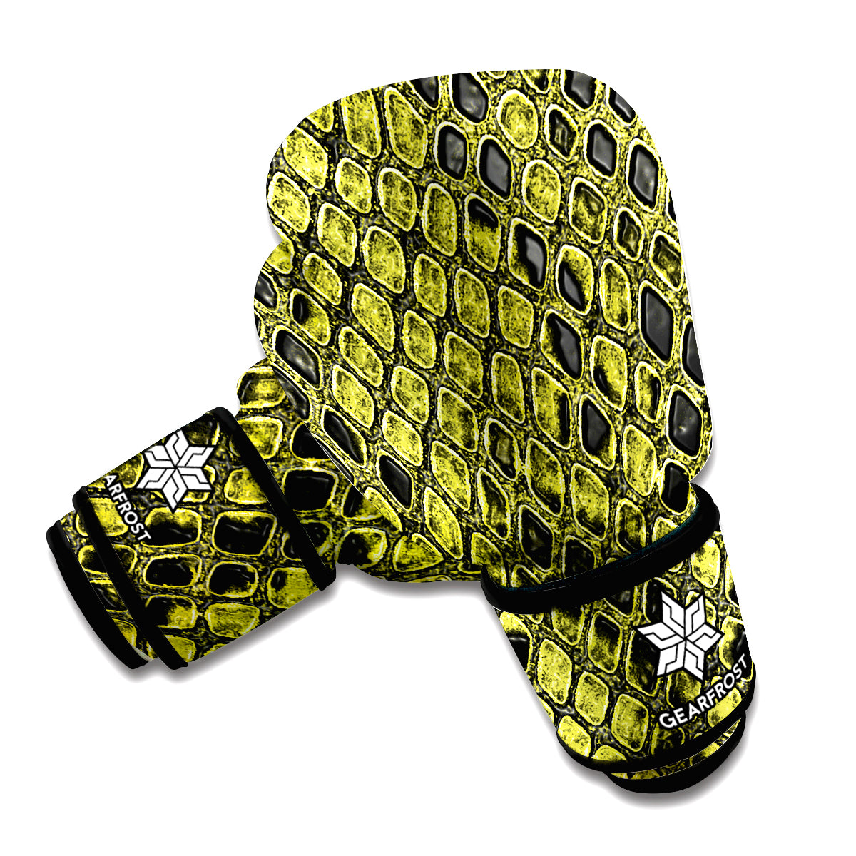 Lime Green And Black Snakeskin Print Boxing Gloves