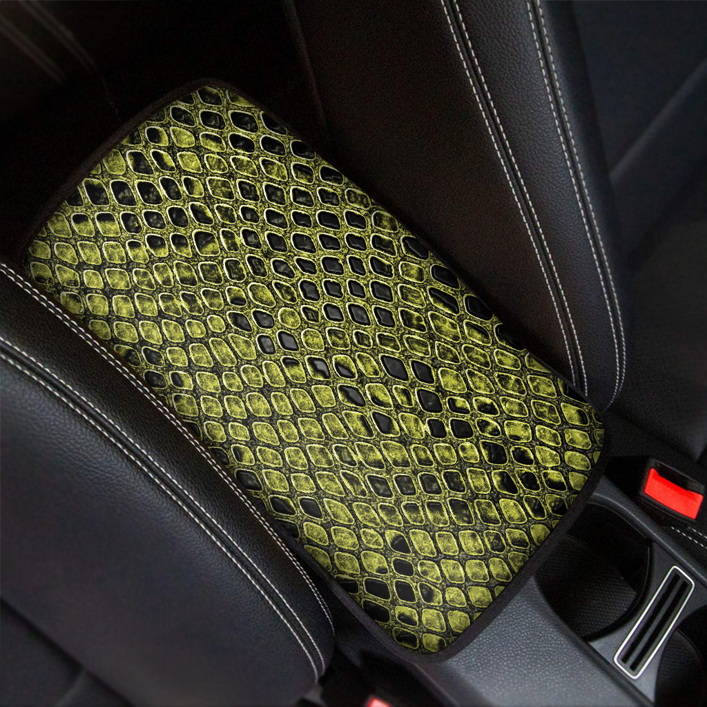 Lime Green And Black Snakeskin Print Car Center Console Cover