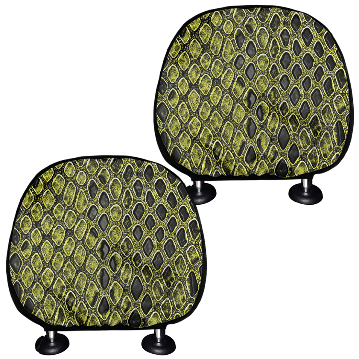 Lime Green And Black Snakeskin Print Car Headrest Covers