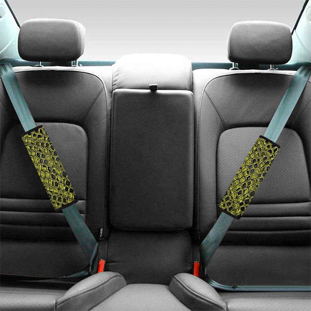 Lime Green And Black Snakeskin Print Car Seat Belt Covers