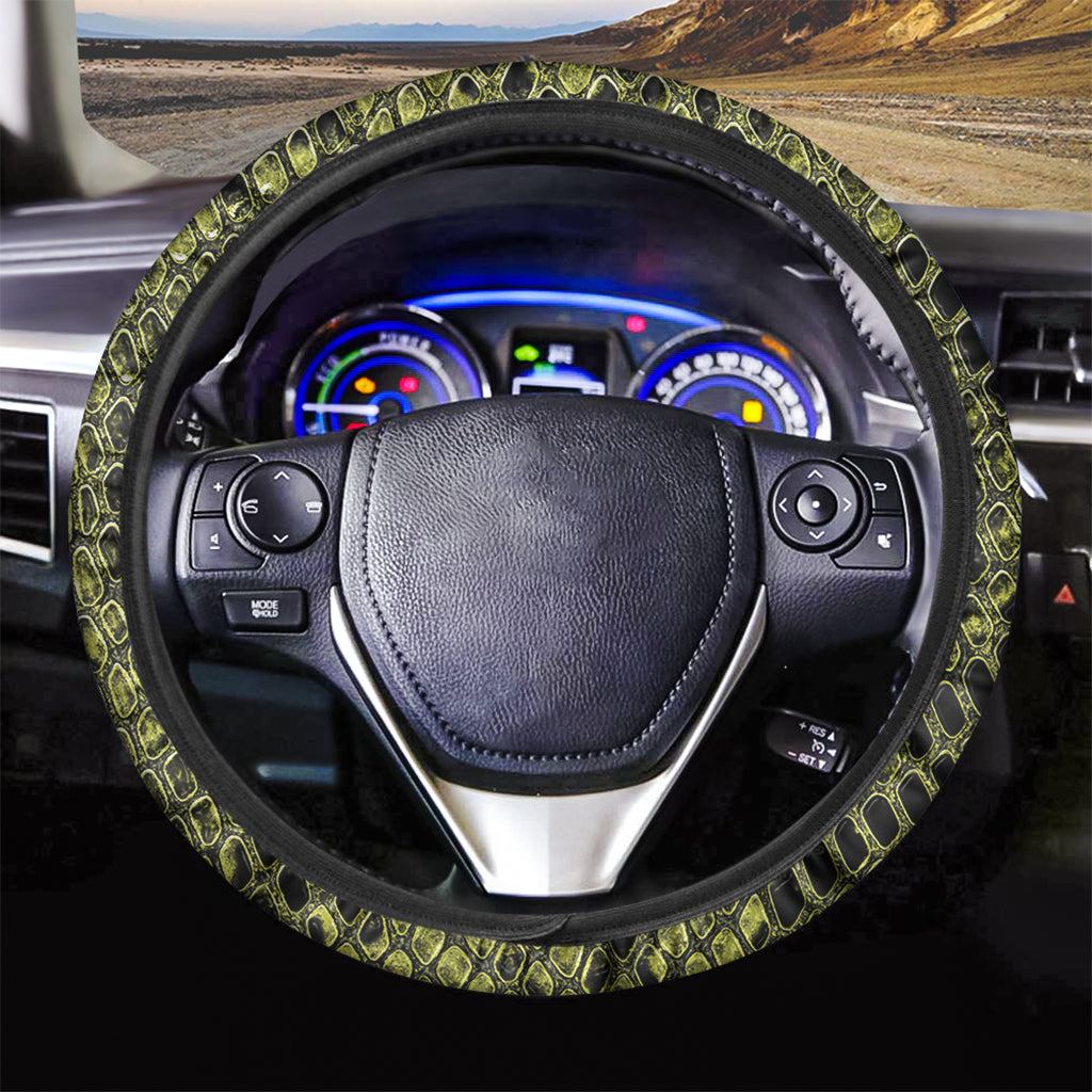 Lime Green And Black Snakeskin Print Car Steering Wheel Cover