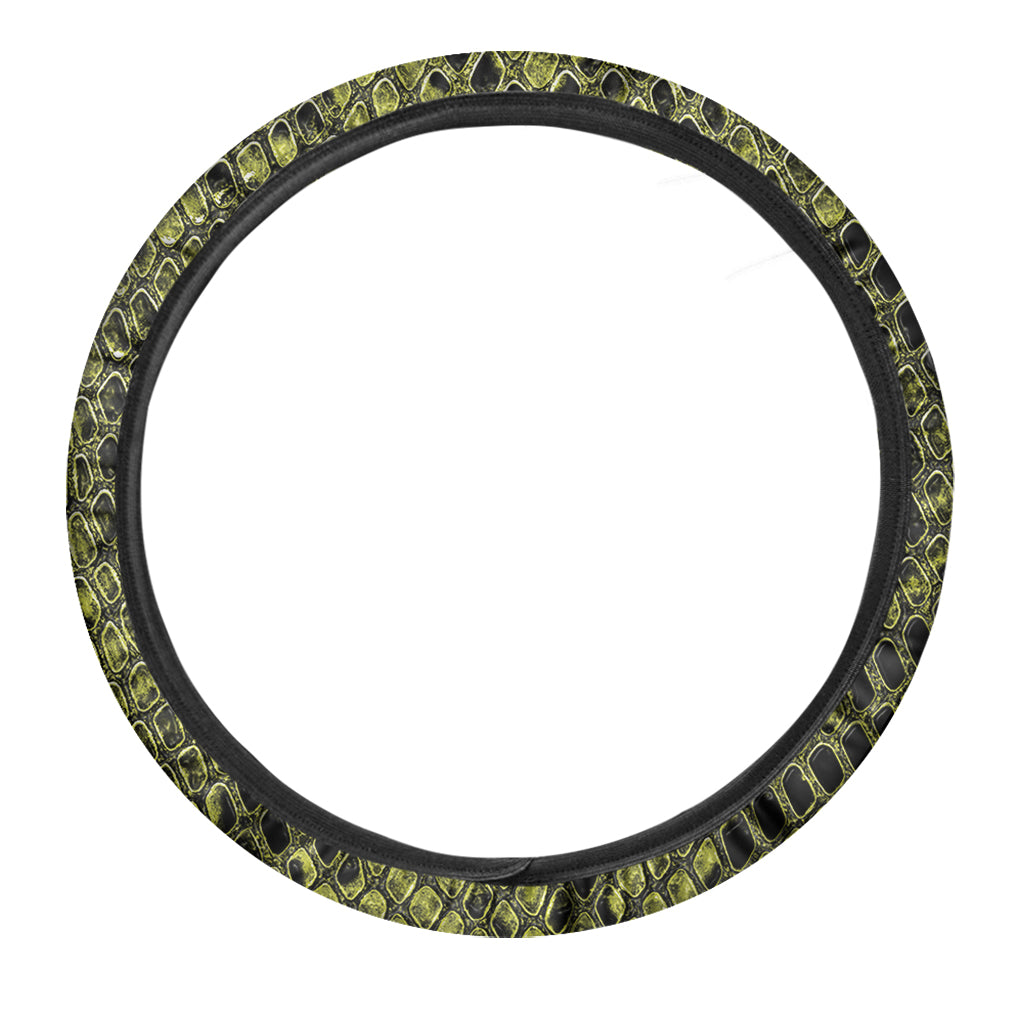 Lime Green And Black Snakeskin Print Car Steering Wheel Cover