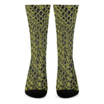 Lime Green And Black Snakeskin Print Crew Socks