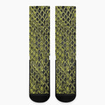 Lime Green And Black Snakeskin Print Crew Socks