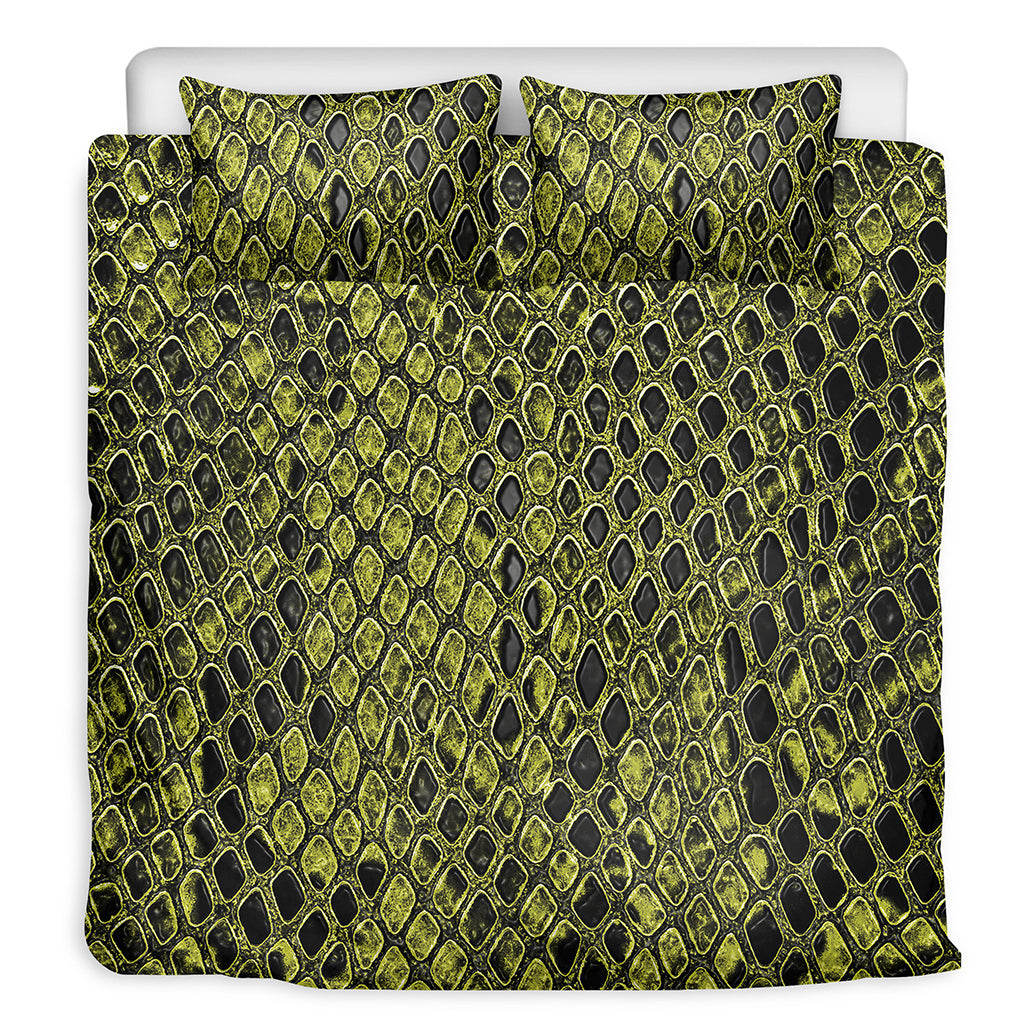 Lime Green And Black Snakeskin Print Duvet Cover Bedding Set