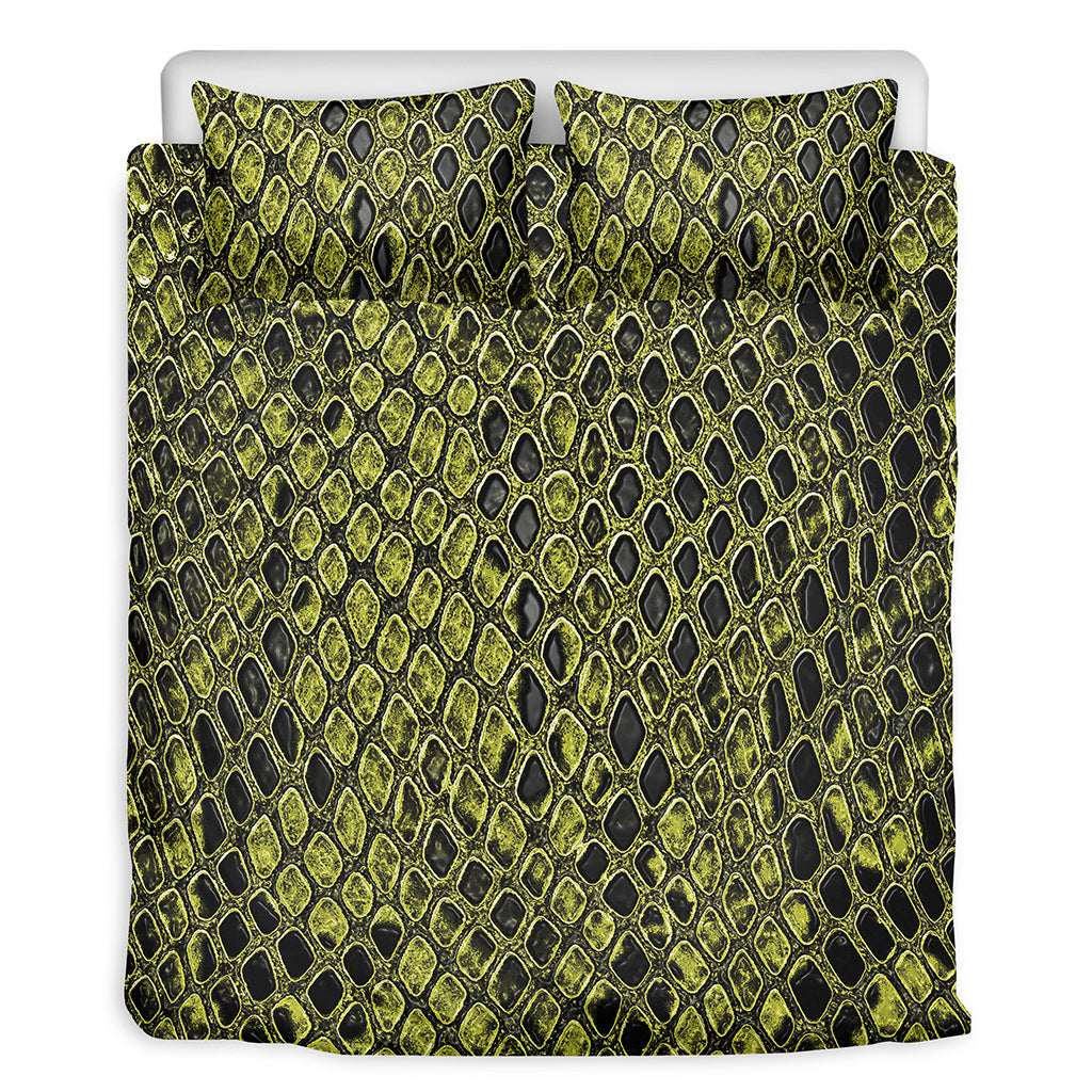 Lime Green And Black Snakeskin Print Duvet Cover Bedding Set