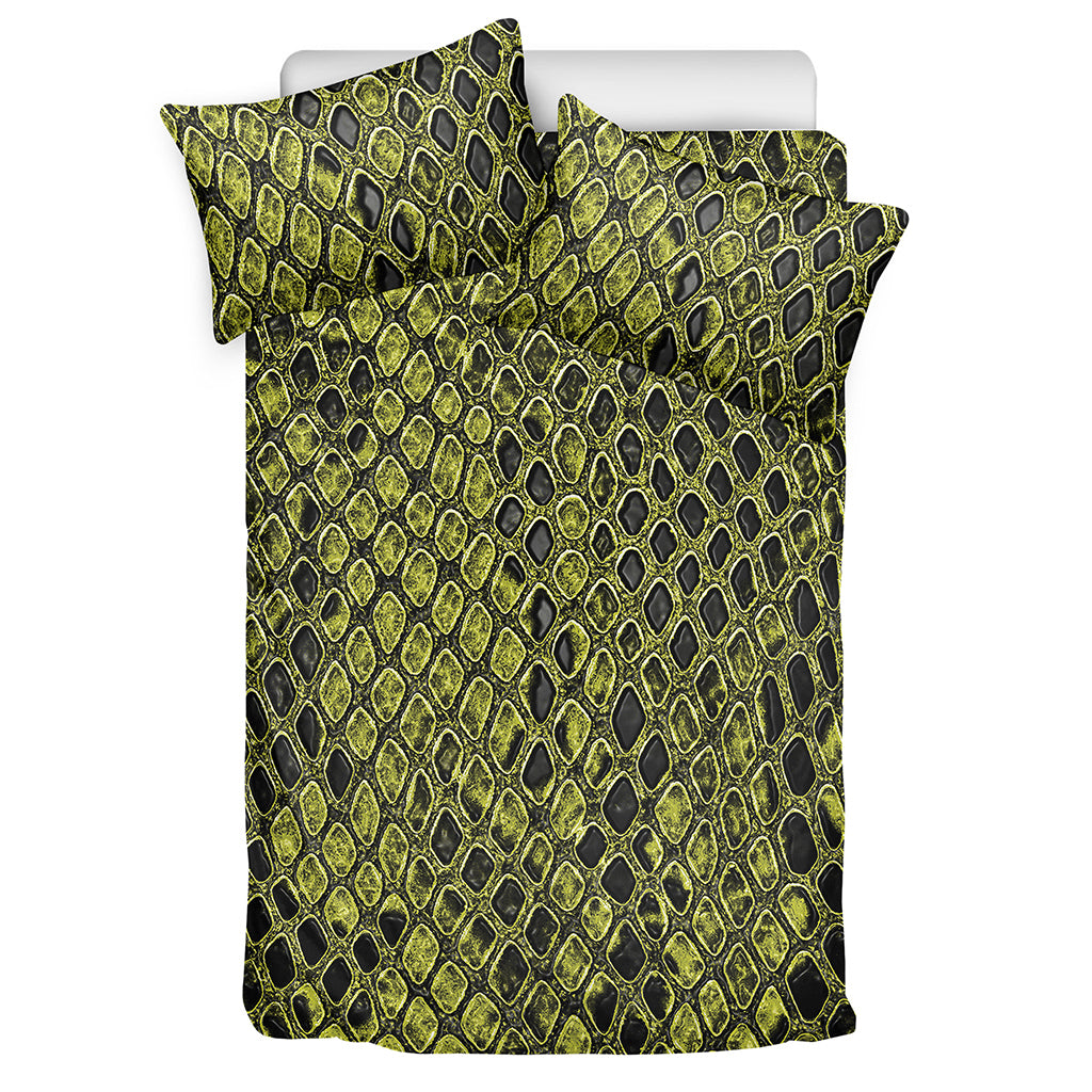 Lime Green And Black Snakeskin Print Duvet Cover Bedding Set