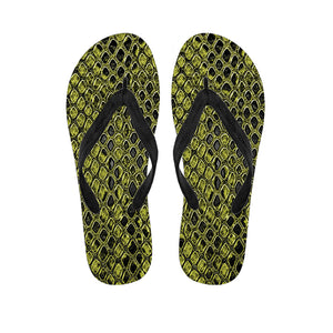 Lime Green And Black Snakeskin Print Flip Flops