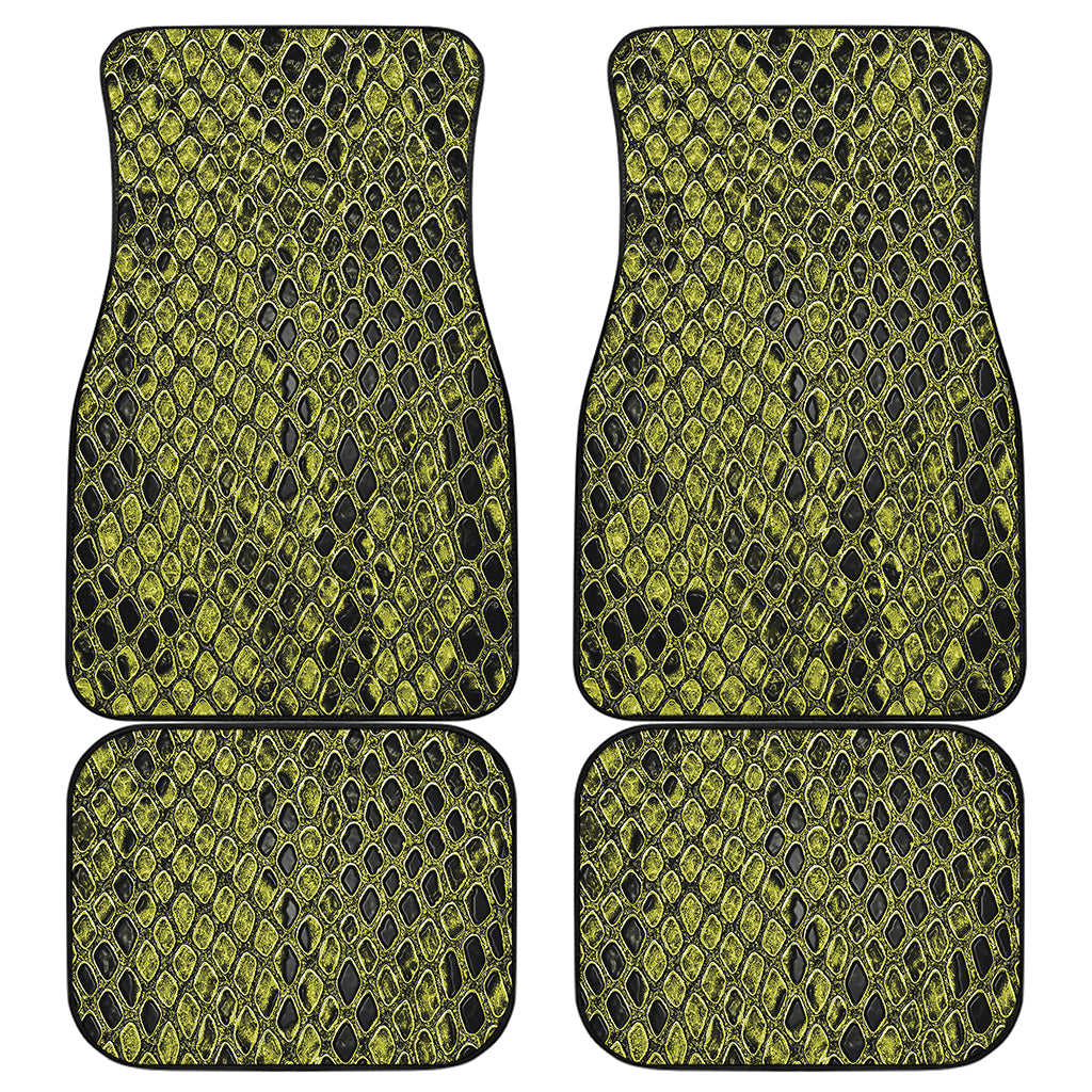 Lime Green And Black Snakeskin Print Front and Back Car Floor Mats