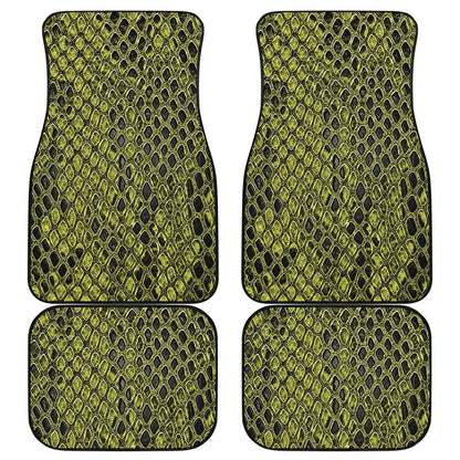 Lime Green And Black Snakeskin Print Front and Back Car Floor Mats