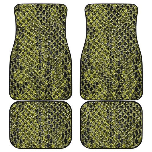 Lime Green And Black Snakeskin Print Front and Back Car Floor Mats