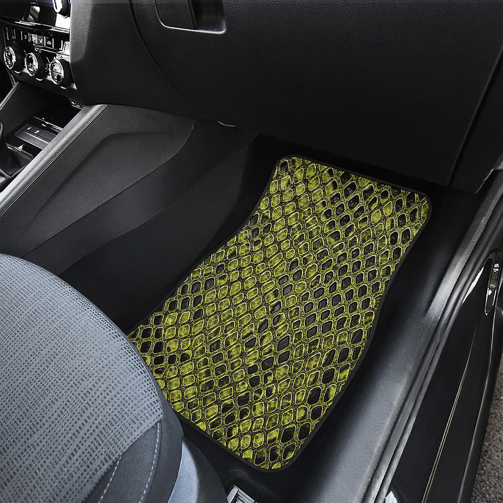 Lime Green And Black Snakeskin Print Front and Back Car Floor Mats