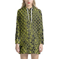 Lime Green And Black Snakeskin Print Pullover Hoodie Dress