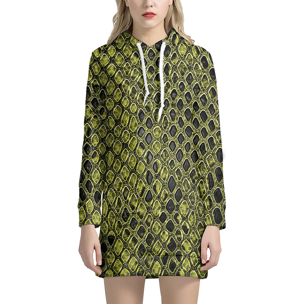 Lime Green And Black Snakeskin Print Hoodie Dress