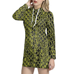 Lime Green And Black Snakeskin Print Hoodie Dress
