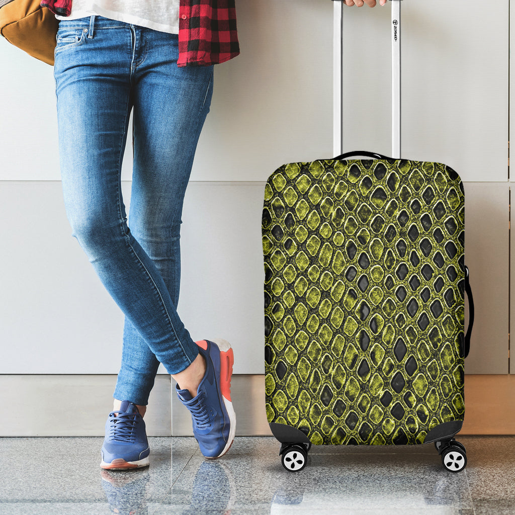 Lime Green And Black Snakeskin Print Luggage Cover