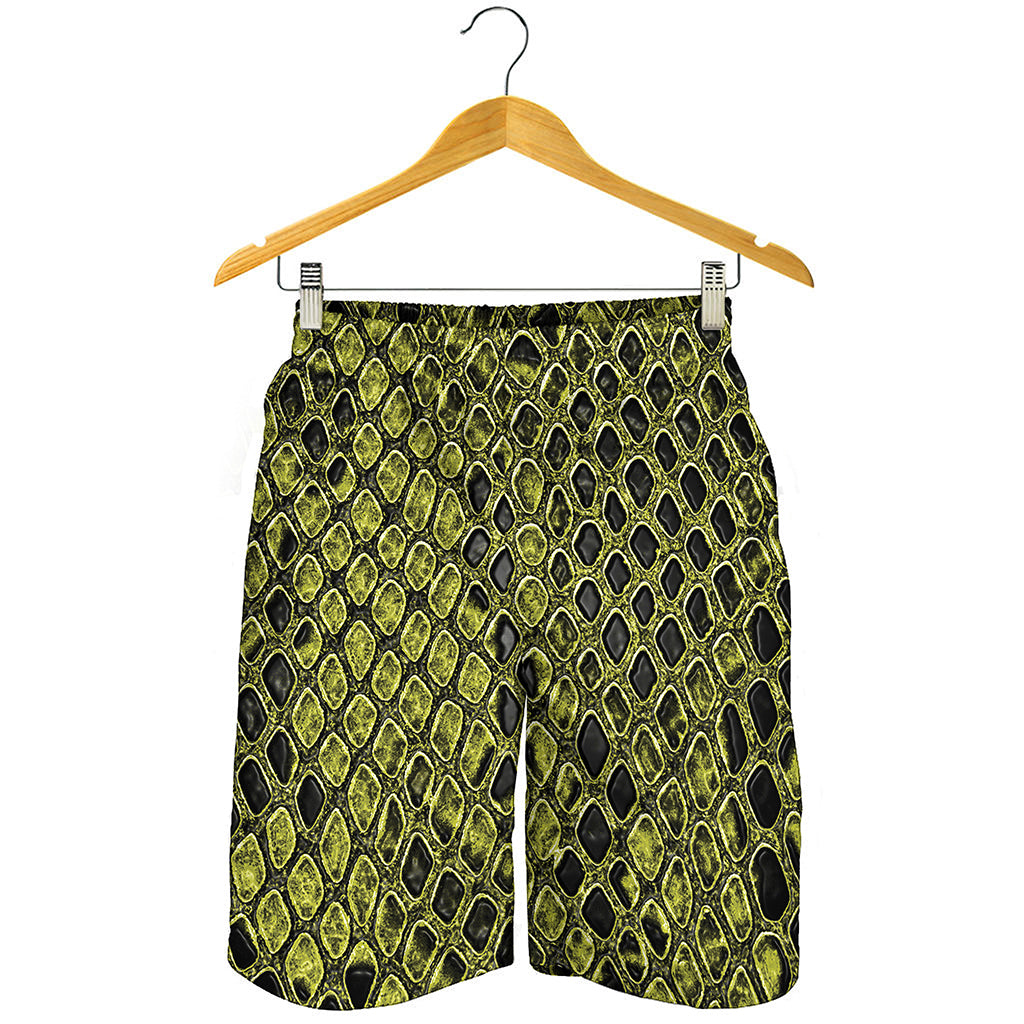 Lime Green And Black Snakeskin Print Men's Shorts