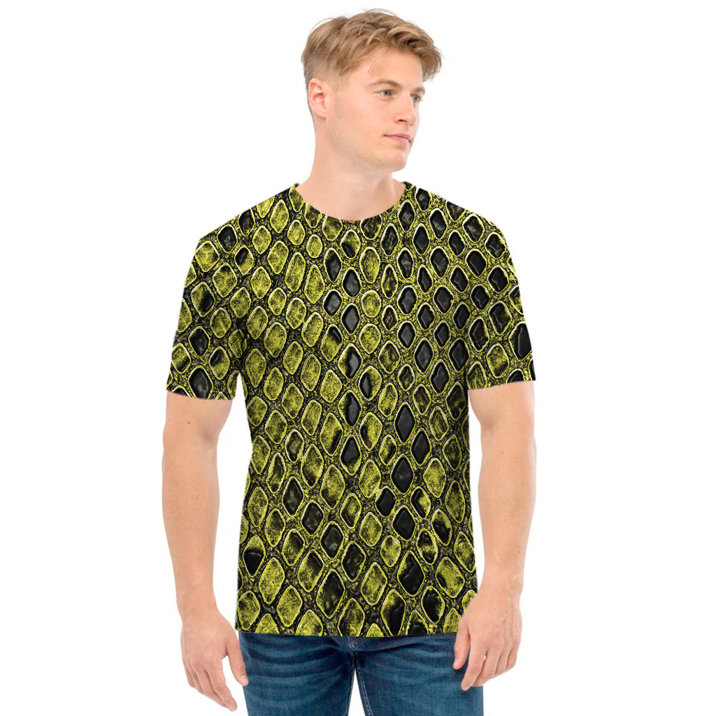 Lime Green And Black Snakeskin Print Men's T-Shirt