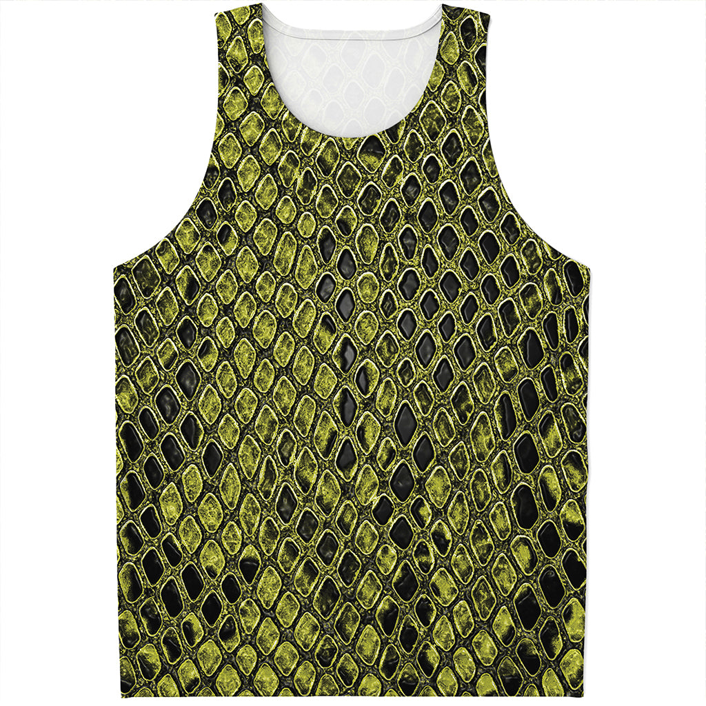 Lime Green And Black Snakeskin Print Men's Tank Top