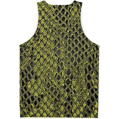 Lime Green And Black Snakeskin Print Men's Tank Top