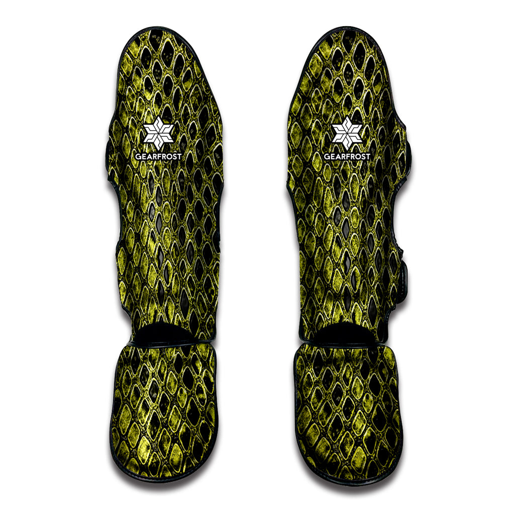 Lime Green And Black Snakeskin Print Muay Thai Shin Guard