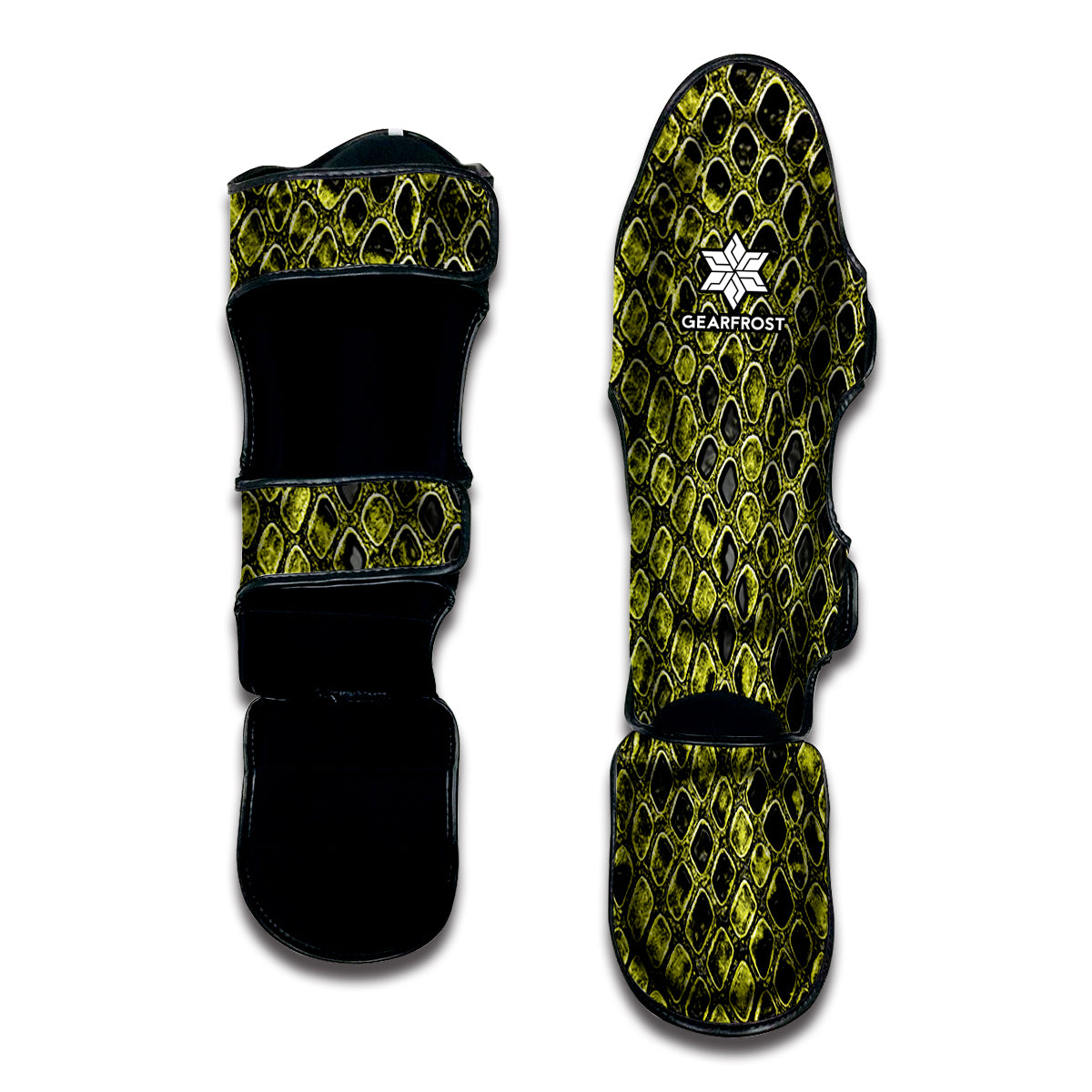 Lime Green And Black Snakeskin Print Muay Thai Shin Guard