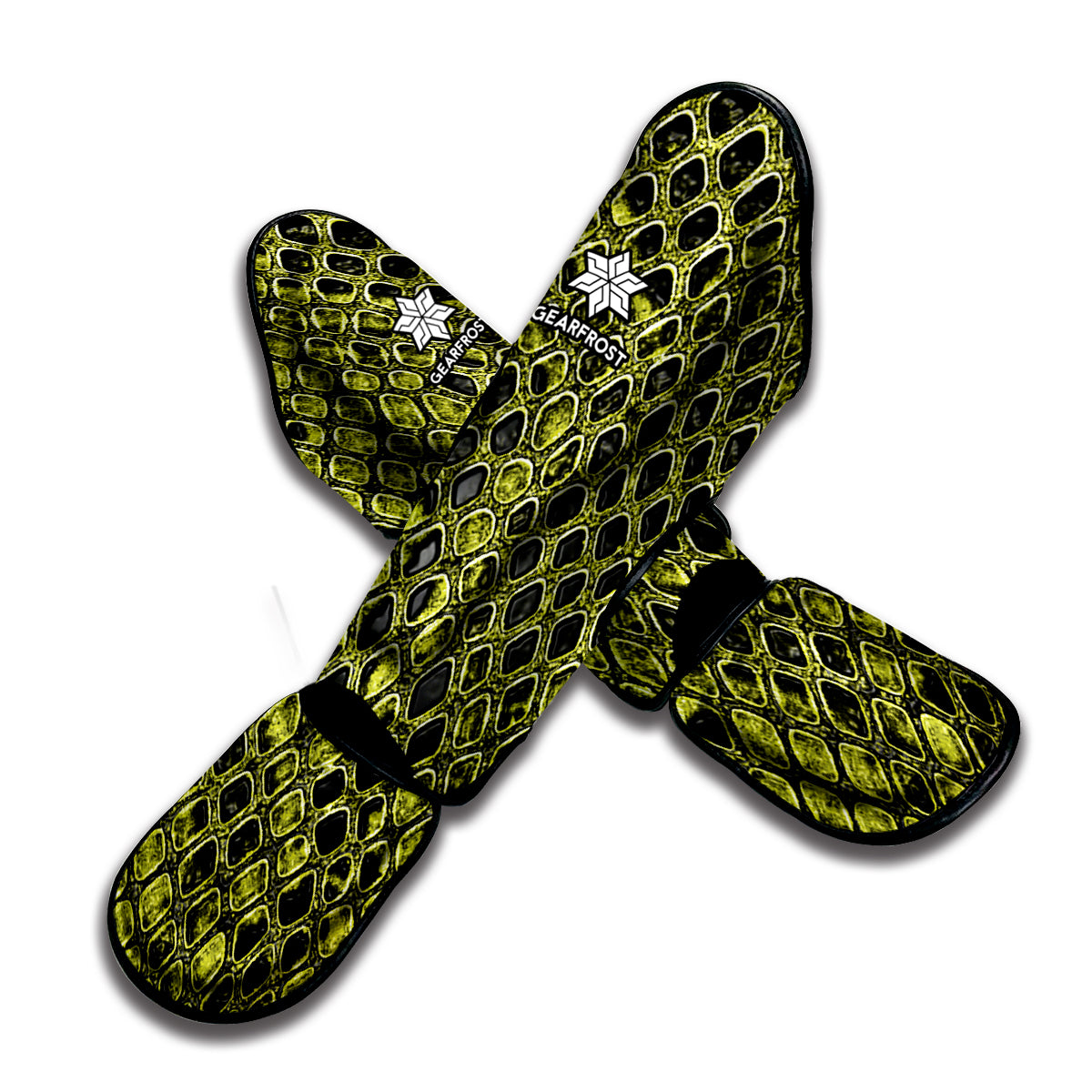 Lime Green And Black Snakeskin Print Muay Thai Shin Guard