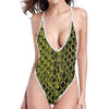 Lime Green And Black Snakeskin Print One Piece High Cut Swimsuit