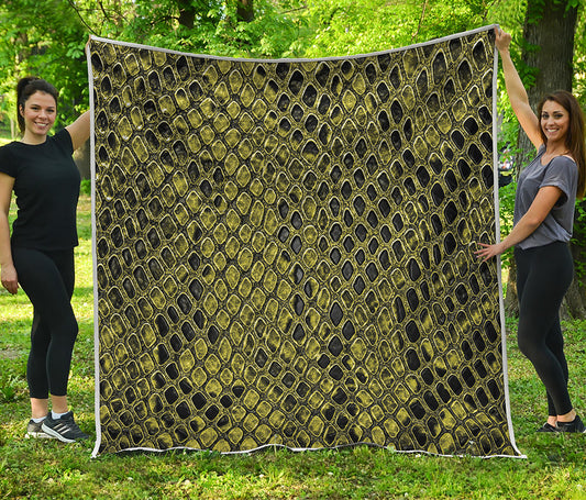 Lime Green And Black Snakeskin Print Quilt