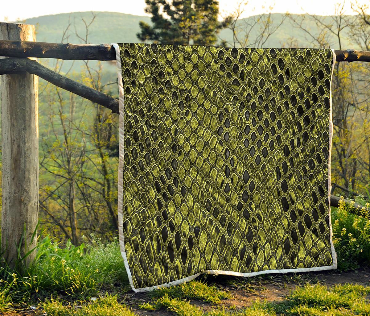 Lime Green And Black Snakeskin Print Quilt