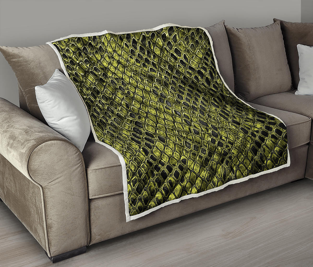 Lime Green And Black Snakeskin Print Quilt