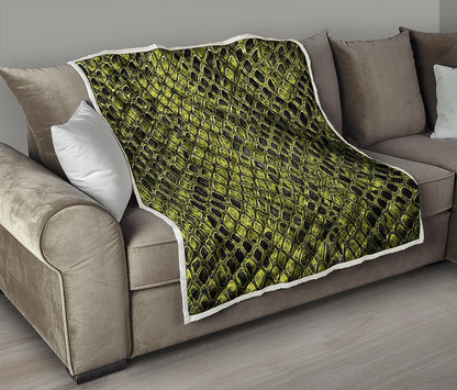 Lime Green And Black Snakeskin Print Quilt