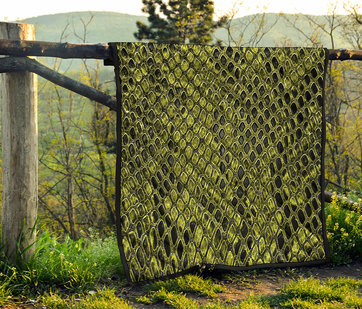 Lime Green And Black Snakeskin Print Quilt