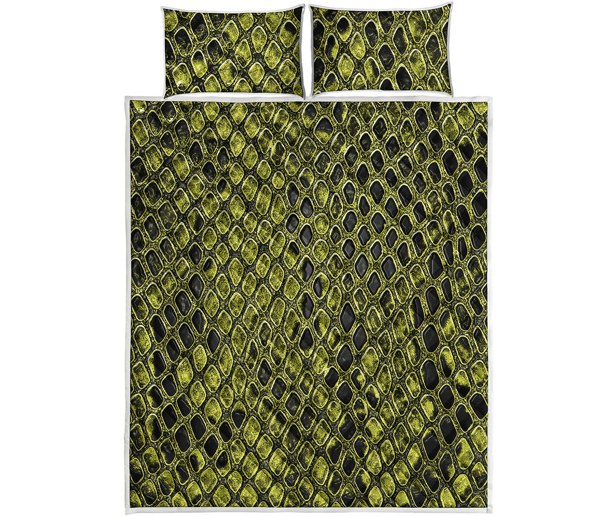 Lime Green And Black Snakeskin Print Quilt Bed Set